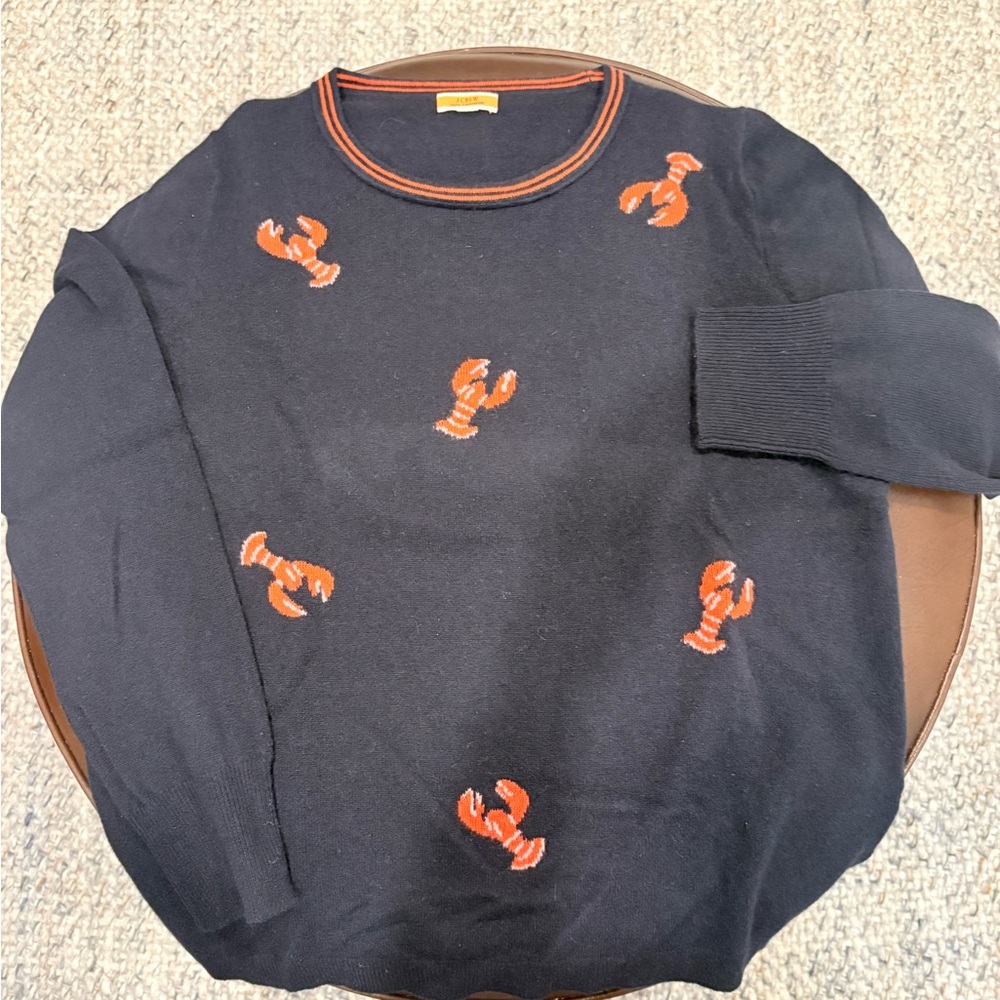 J. Crew Navy Cashmere Sweater with Lobster Design.